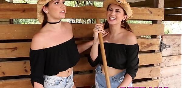  Busty lesbian hotties finger fuck and lick pussy at a ranch